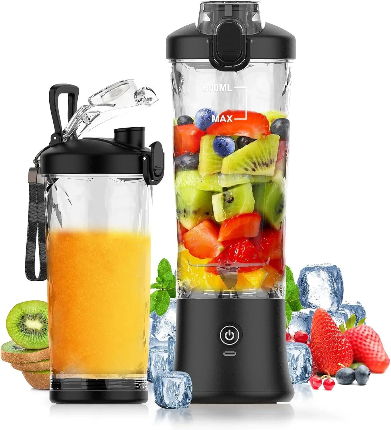 Portable Juicer Cup, 600ML 10 Leaf Blade, Powerful Motor Mini Blender, shake smooth blender mixer cup,