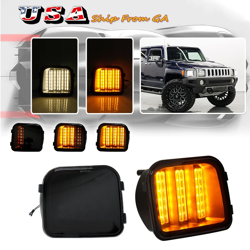 

2 шт. белый светодиодный дальний свет Halo/янтарный последовательный мигающий светодиодный передний указатель поворота в сборе для Hummer H3/H3T 2006-2010 годов