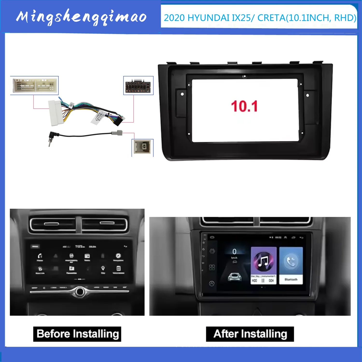 Panneau Audio Android de 10.1 Pouces, Accessoires de Voiture pour Hyundai feat 25 Creta RHD 2020, Lecteur MultiXXL Radio, Cadre Fascia Stéréo