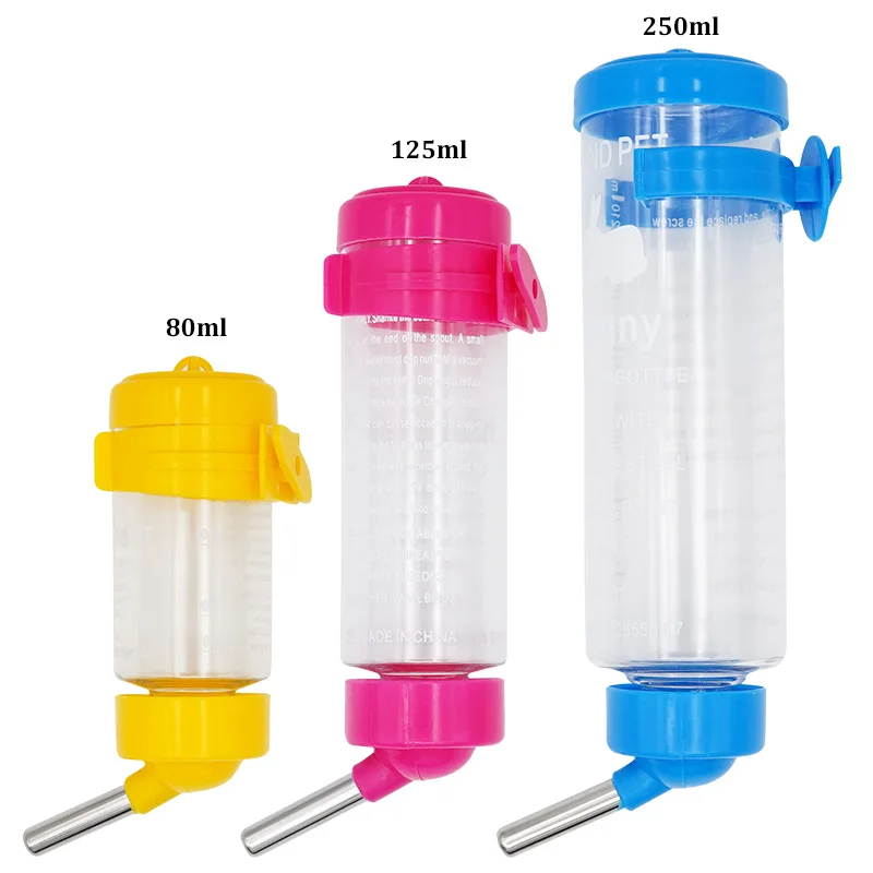 1Pcs Plastic Hamster Drinker 80/125/250ml Water Bottle Dispenser Feeder Hanging Pet Guinea Pig Squirrel Rabbit Drinking Bottle