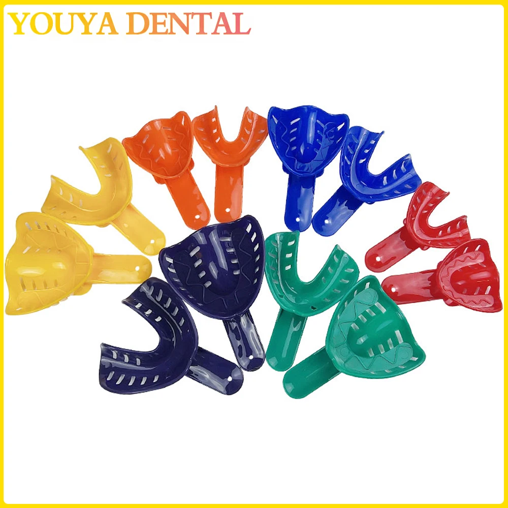 12PC Disposable Dental Impression Trays Colorful Plastic Teeth Holder Trays Autoclavable for Childrens Adults Small Middle Large