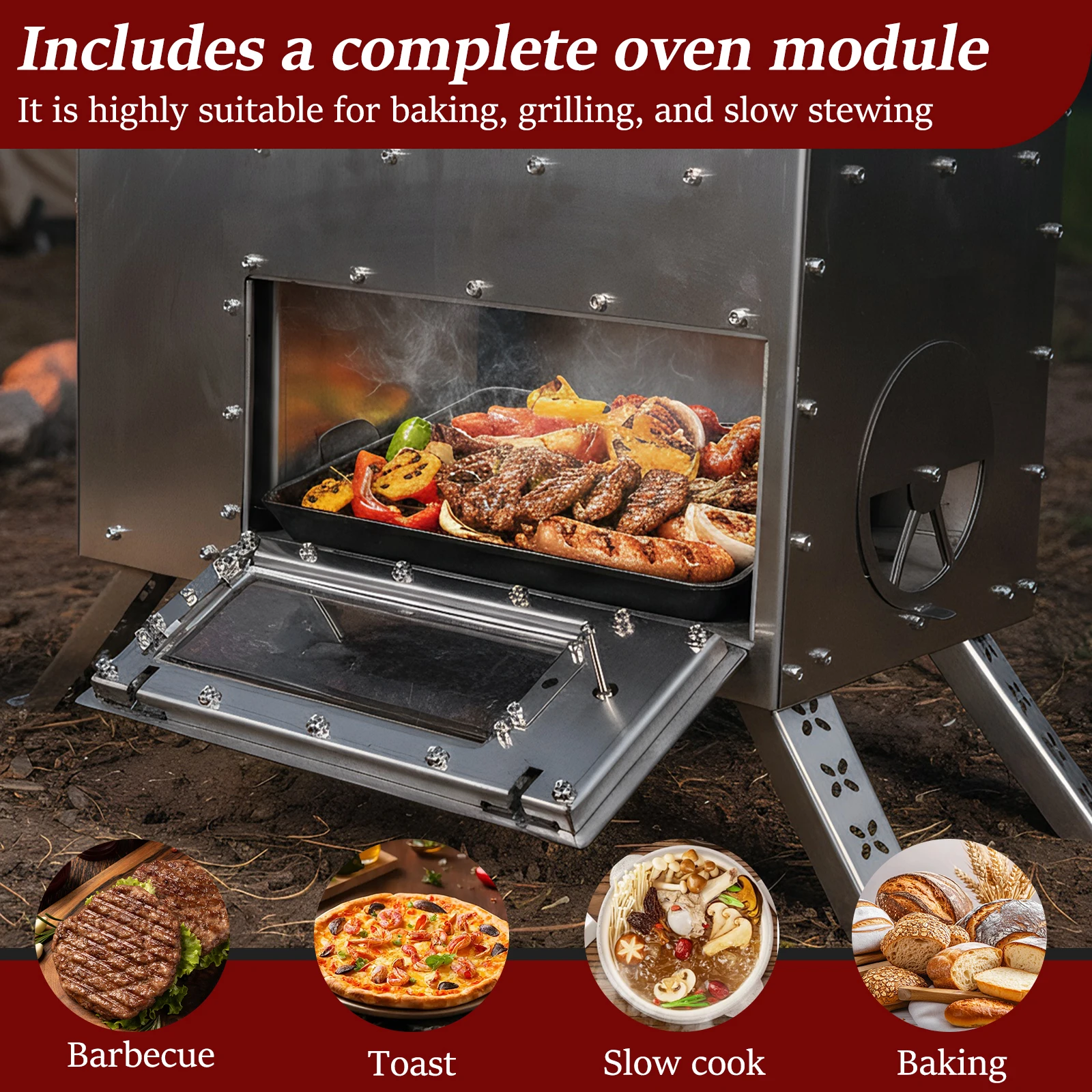 

Wood Burning Stove with Chimney Pipe Stainless Wood Burning Stove with Oven for Outdoor Heating & Cooking Ice Fishing Hunting