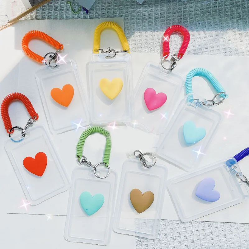 1PCS Credit Card Holder Cases with Keychain Transparent Bank Id Bus Business Protector Cover Bags for Student Women Love Heart