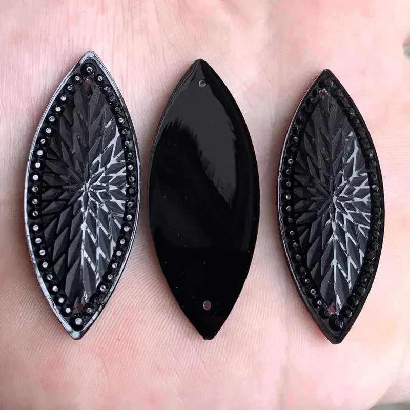 Pure black 16pcs 19mm*49mm AB Resin Horse Eye Rhinestone Flatback Wedding Diy Buttons 2 Hole -A9411
