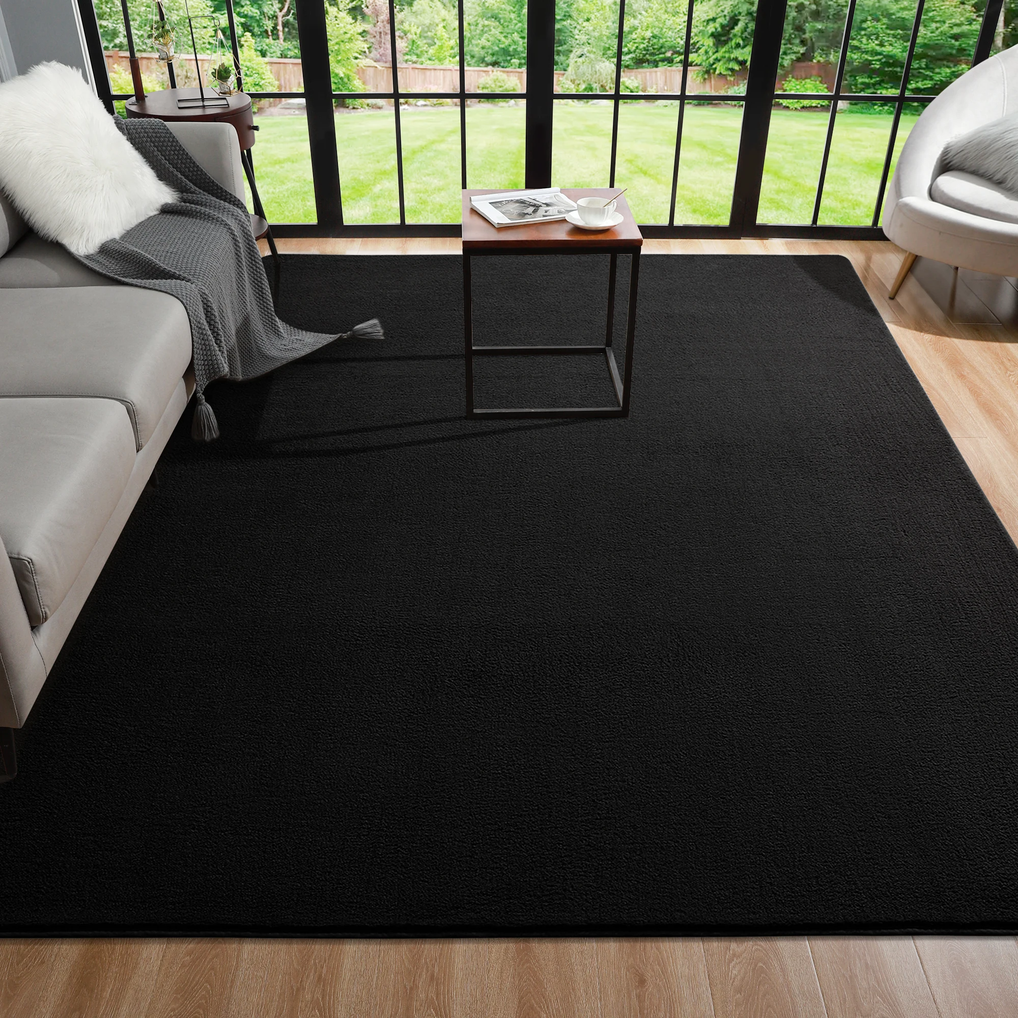 Black Rugs Living Room Carpet Nonslip Bedside Rugs Large Soft Floor Rug Children Game Mat Rectangular Home Decoratio 1