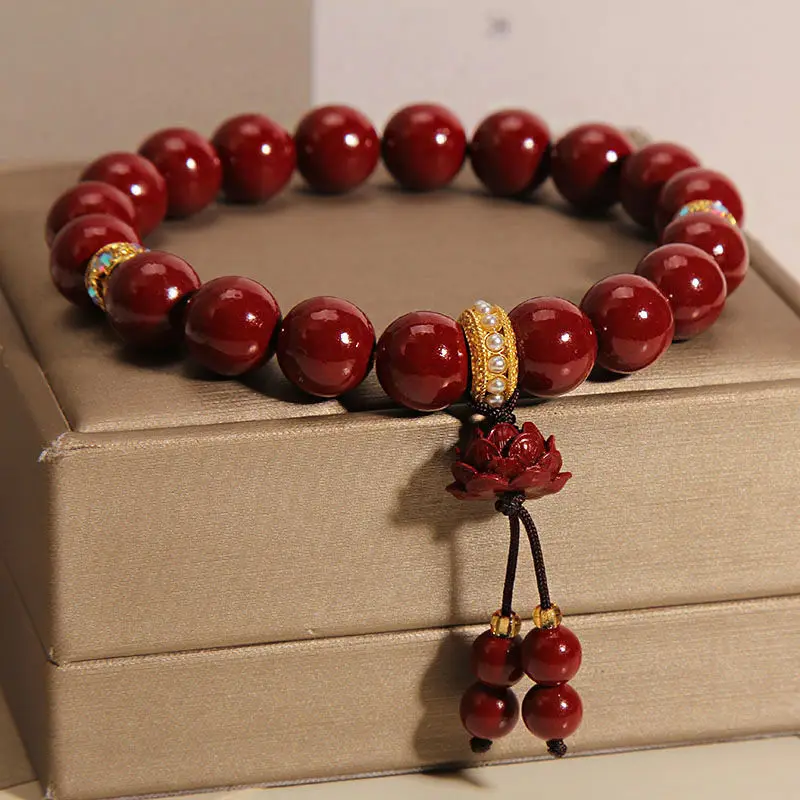 Cinnabar Bracelet Women's Exquisite Niche Light High-End Lotus Charms Handstring Guardian Amulet This Year Couple Gifts