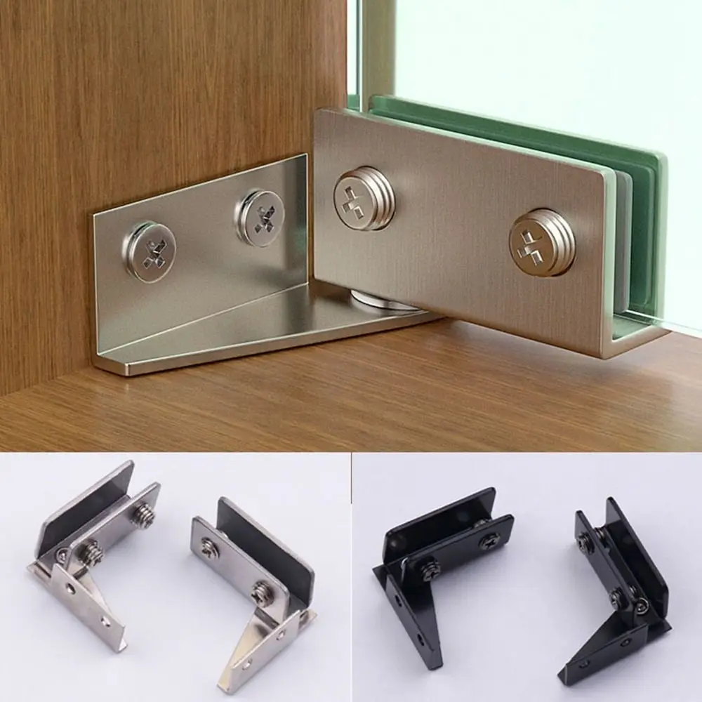 2PCS Zinc Alloy Glass Door Hinge Hardware Side Mounted Frameless Clamp Furniture No Drilling Cabinet Door Hinge Glass Cabinet