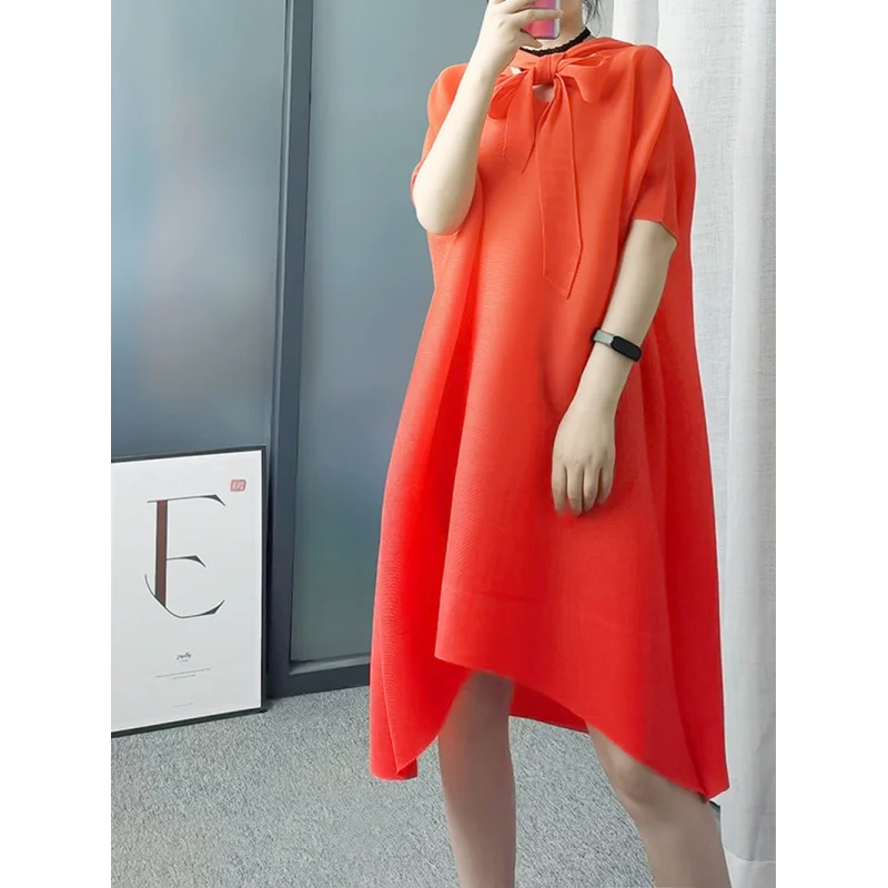 Fashionable and high-end pleated Miyake dress, scarf, hooded, loose fitting, flesh blocking, plus size [ALL014]