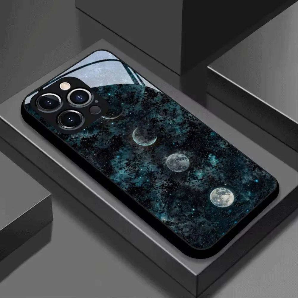 Different Phases Moon Glass Soft Frame Phone Case for OPPO Reno15 Reno14 Reno13 Reno11 Reno10 Reno8 Reno7 F Z F29 Pro Plus 4G 5G