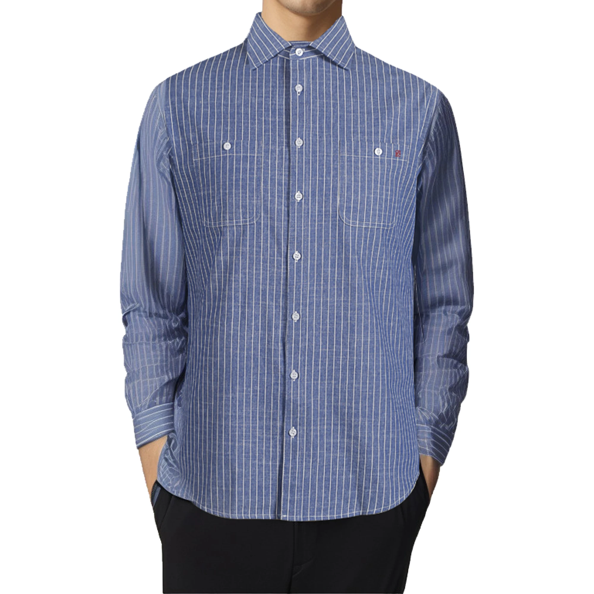 CHCH Men\'s Classic Long Sleeve Striped Basic Shirts Single Pocket Formal Business Regular Fit Office Social Casual Shirt