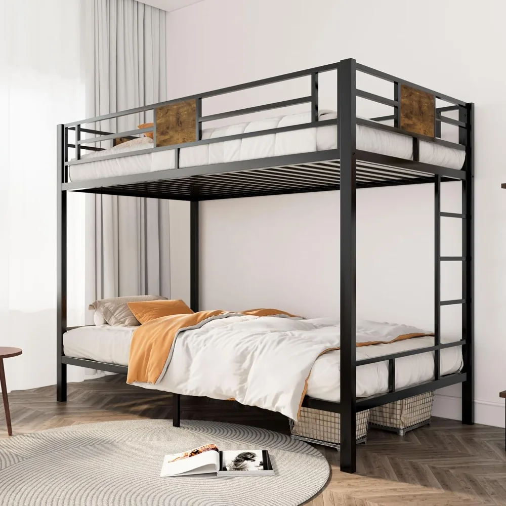 

Bunk Bed Twin Over Twin Size with Ladder and Full-Length Guardrail, Metal,Storage Space, No Box Spring Needed, Noise Free, Black