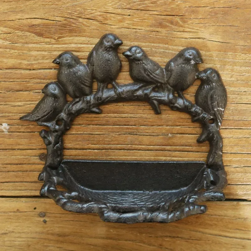 Cast Iron Six Bird Ornament Key Box Wall Mounted Storage Box Home Courtyard Decor Retro Handicraft Bird Feeder Basin