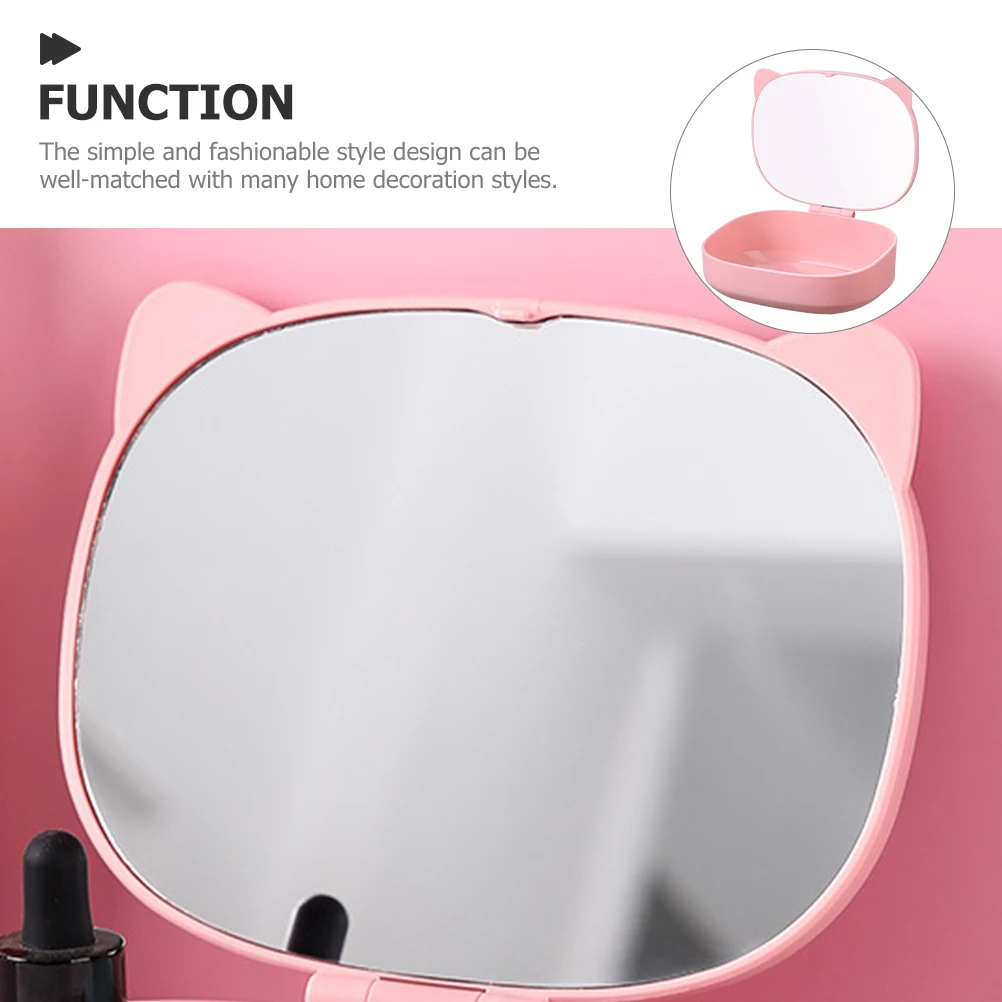 

Cartoon Cat Ears Hair Clip ganizer Pink Makeup Mirror Student Girl Portable Jewelry Box Travel PP Material Lightweight Storage