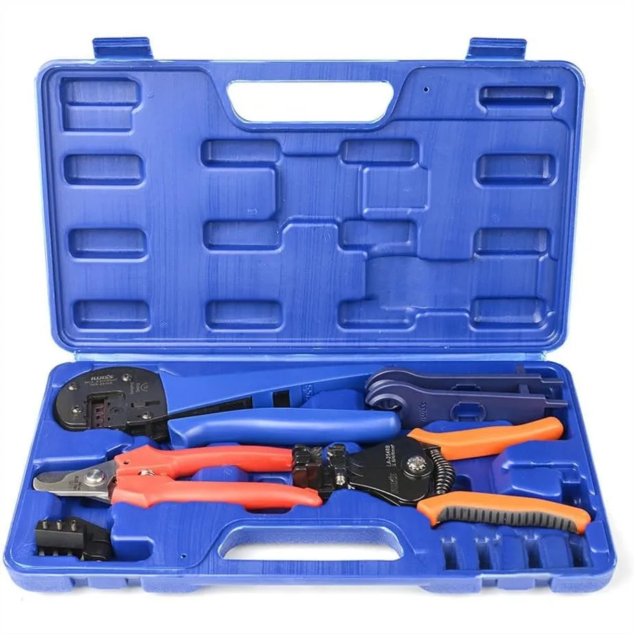 

Solar Crimping Tool Kit for Solar Panel Installation, All in One Set with Crimper, Wire Cutter, Stripper & Connector Spanners