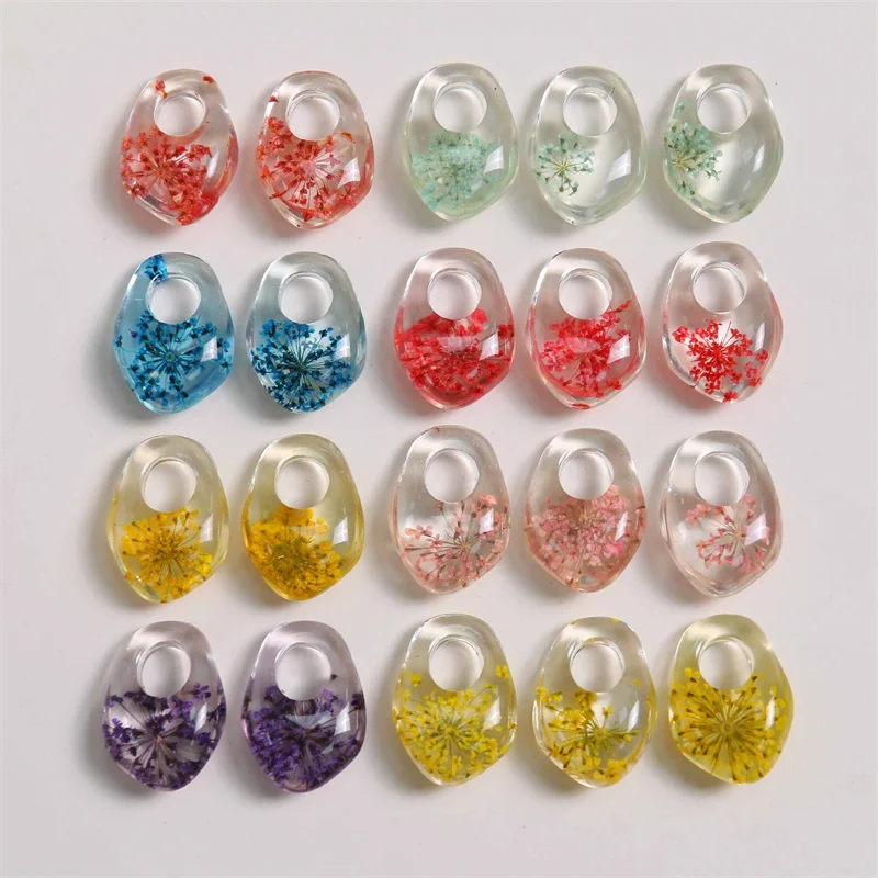 

2024 New style 20pcs/lot color Natural dried flowers core geometry water drop shape resin beads diy jewelry garment accessory