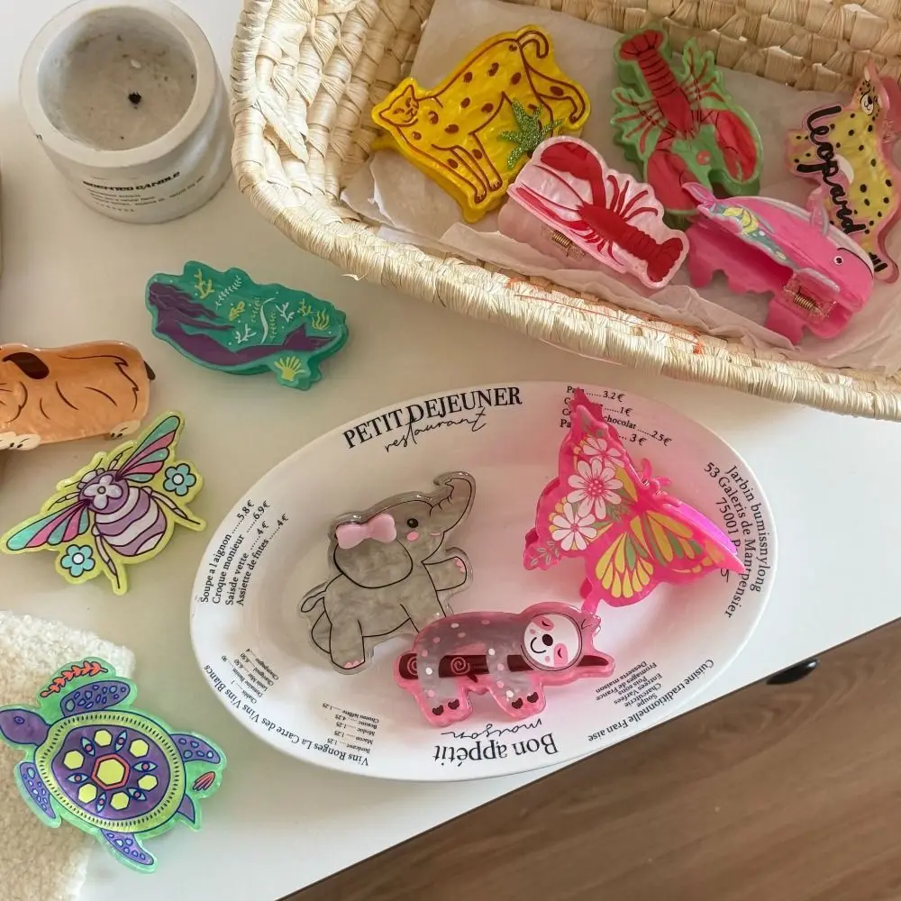 الكورية نمط الكرتون الحيوان مشبك شعر الفيل فراشة الحلو مشبك شعر إكسسوارات الشعر الاكريليك الهندسة القرش كليب هدية