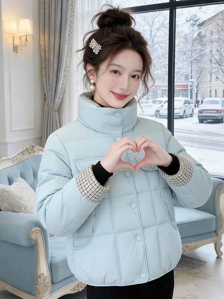 

Ele Daily Jaet Women's down Cotton Coat Zipper Thiened Warm Outerwear Korean Sle Commute Long Sve Pure Color