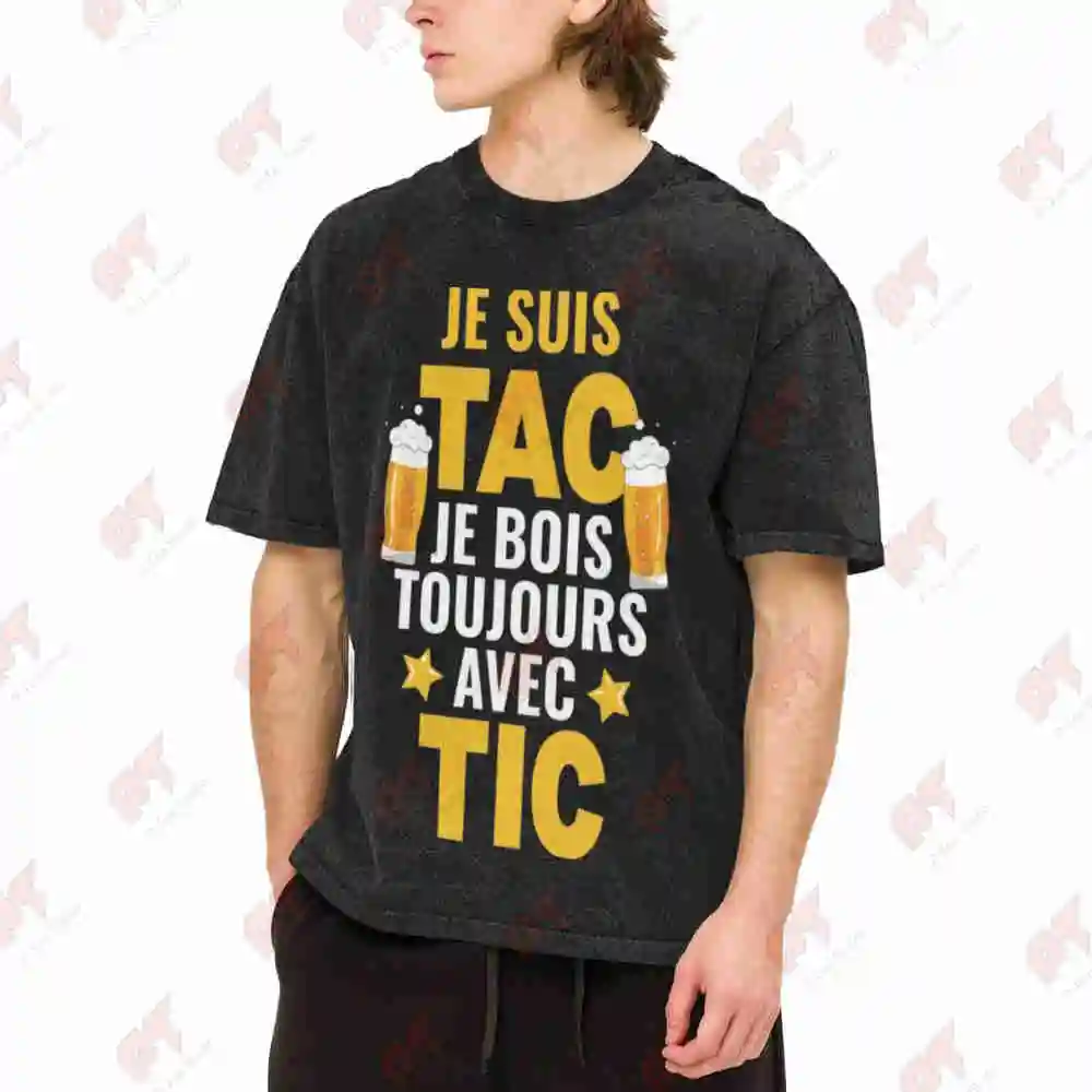 French Beer Lover Tac Tic Vintage Washed Tee Pure Cotton T-Shirt
