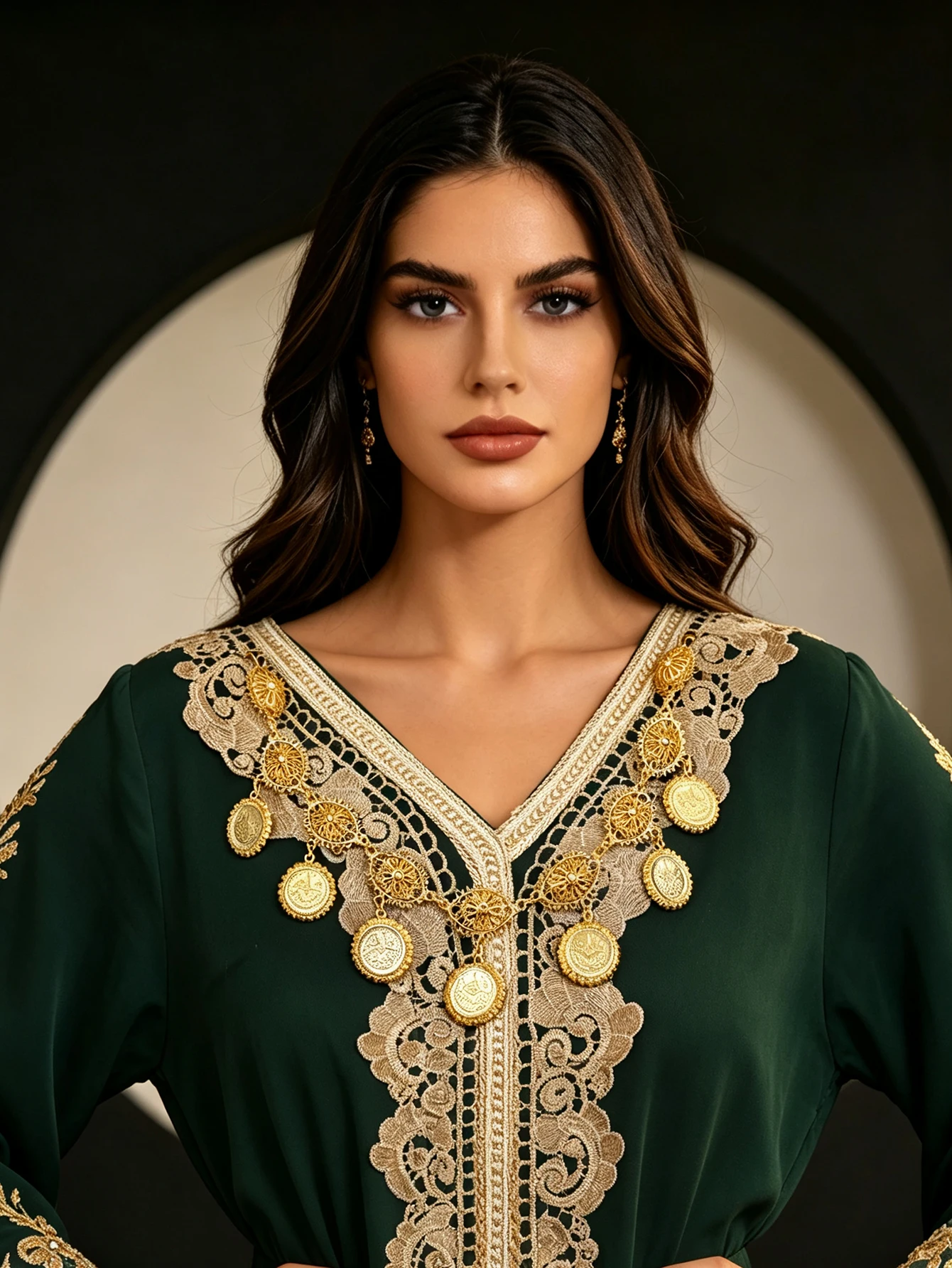 Moroccan Gold Coin Statement Necklace Vintage Hollow Floral Metal Pendant Necklace for Women Arabic Caftan Wedding Jewelry