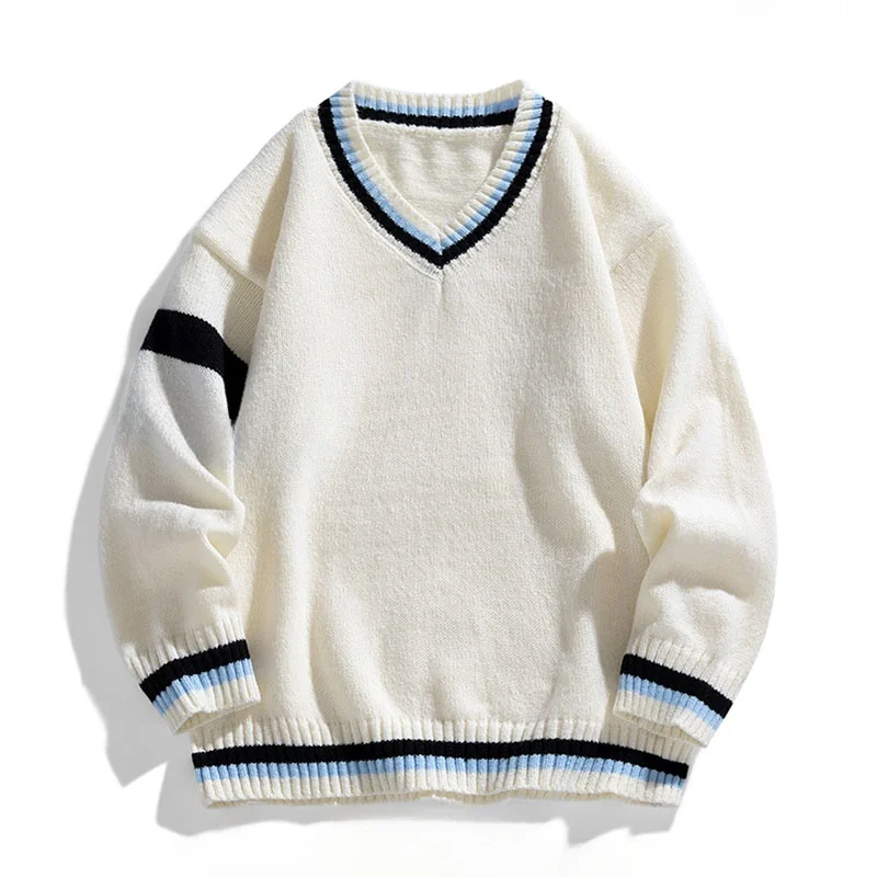 

Warm Casual Men's V-Ne Knitwear Loose Fit Autumn Winter New Sle Faionable All-Match Long Sve Polyester Fiber Top