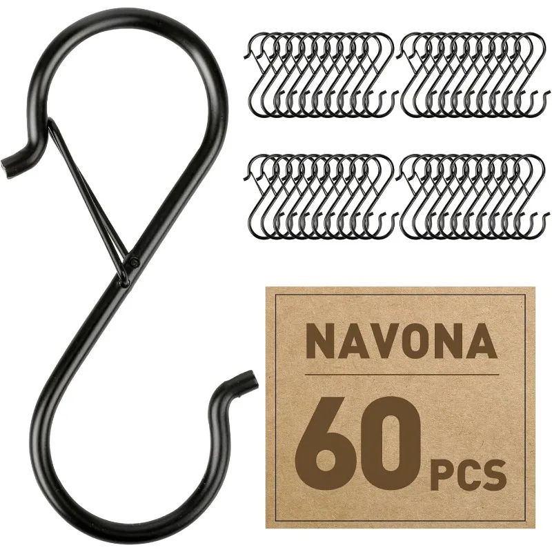 

Navona 60 Pcs S Hooks for Hanging Heavy Duty, 3.5-inch Heavy Duty Metal S Hook, Closet Hooks with 0.5-inch Safety Buckle, S Hook