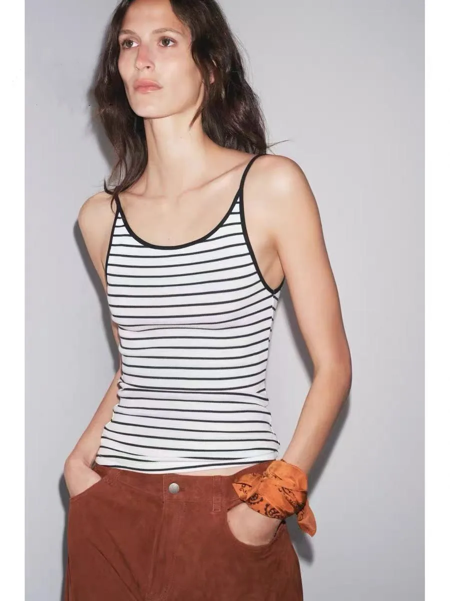 

YY26165 ZA25 summer new women's suspender ribbed slim fit top versatile sleeveless round neck T-shirt 5644005