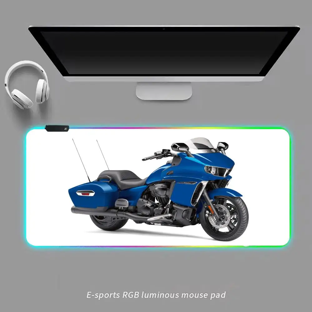 Motorcycle Y-yahama Cool Mouse Pad RGB Gaming Mouse Pad Desk Mat HD Gamer Large LED Light XXL MousePads
