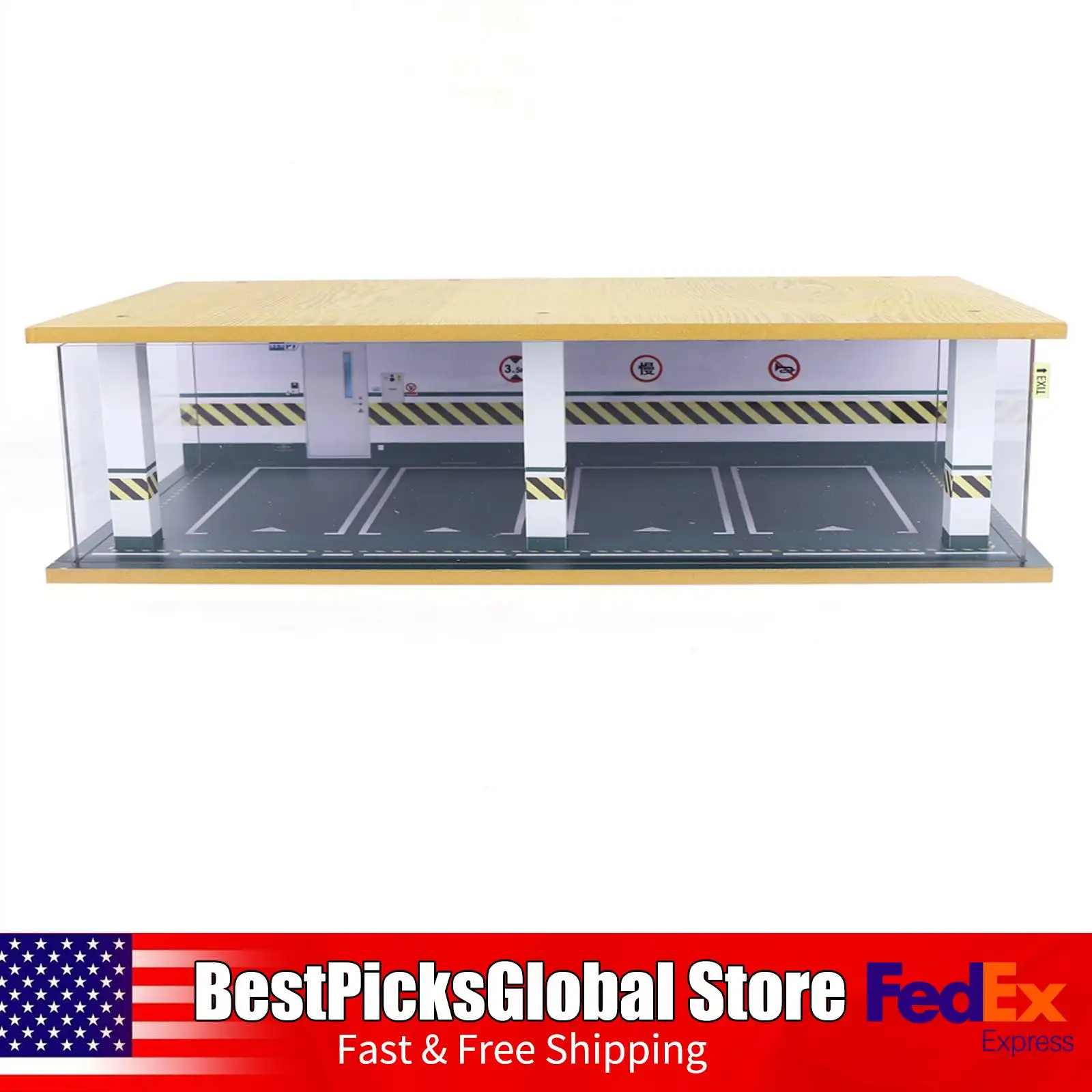 

1:24 Parking Garage Model Dust-proof 4 Parking Spaces Parking Lot Scene Car Model Storage Box with LED Light for Decor