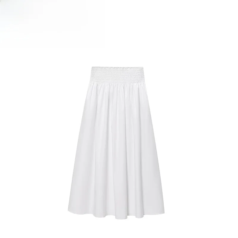 

ZBZA Spring New Faionable Silk Midi Skirt Women's Clothing High Waist A-Line Skirt Casual Polyester Fiber Gathered Embroidery