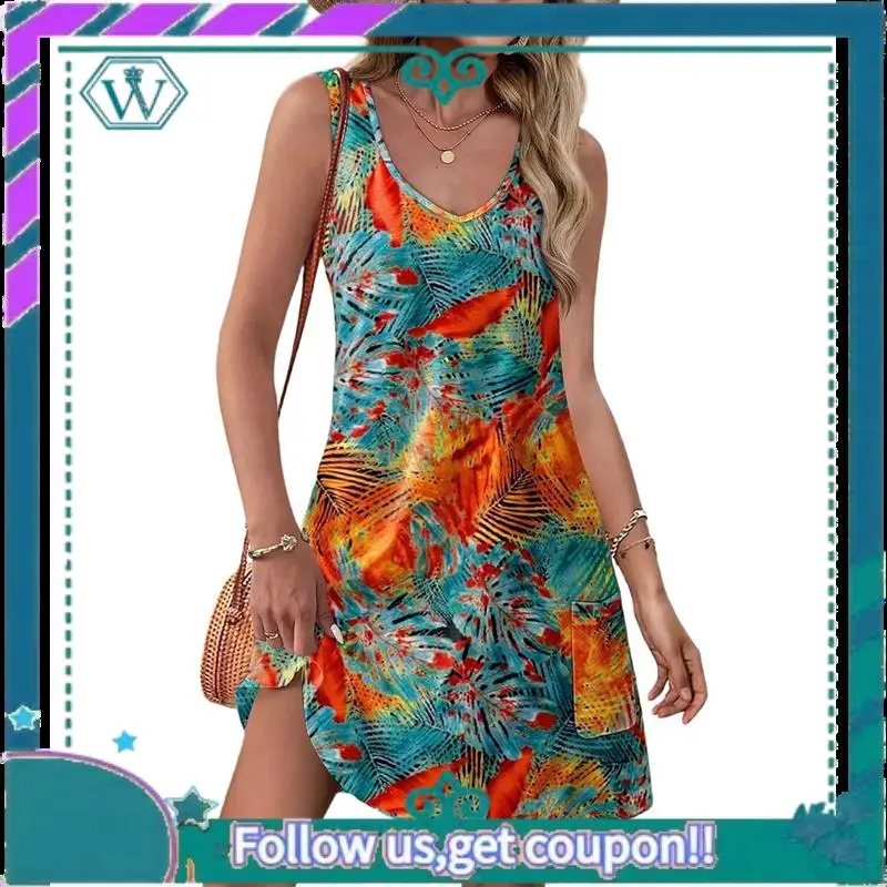 A09P Summer Dresses For Women Casual Sundress With Pocket Beach Cover Up Swimsuit