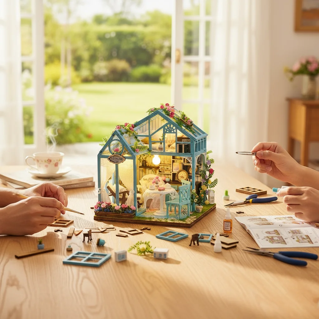مجموعة بناء مصغرة لبيت الدمى الخشبي DIY مع أثاث ديكور منزلي هدية للأصدقاء #1