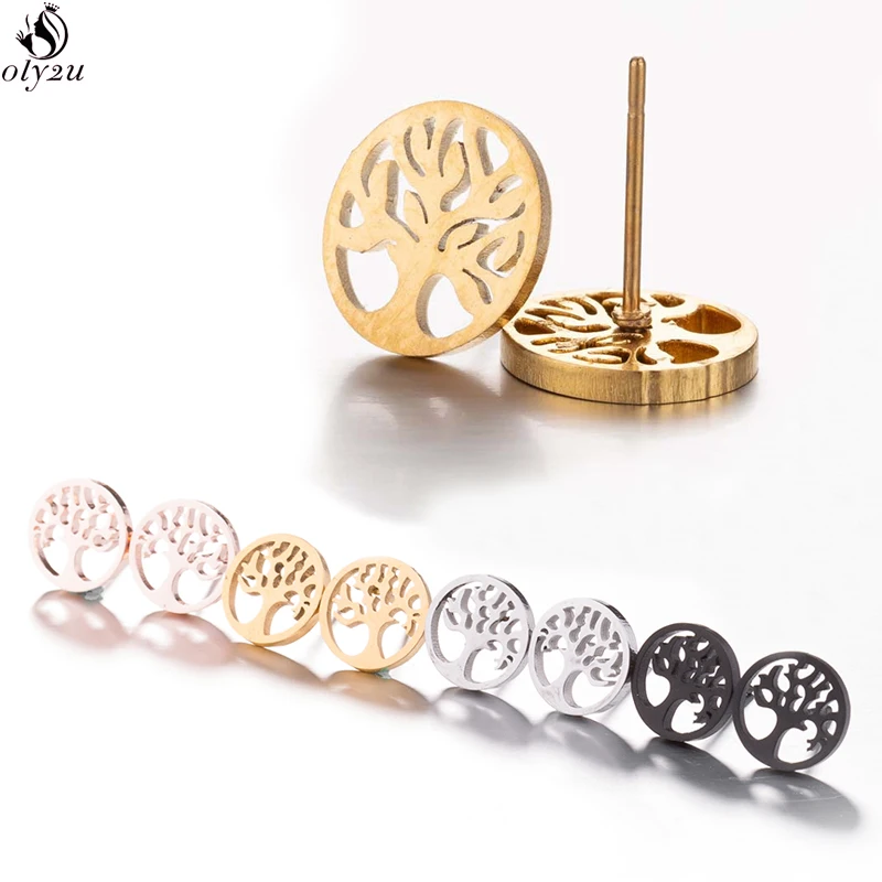 Bohemia Stainless Steel Earrings Vintage Fortune Tree Fashion Stud Earrings For Women Fashion Jewelry Tree Of Life Studs Bijoux