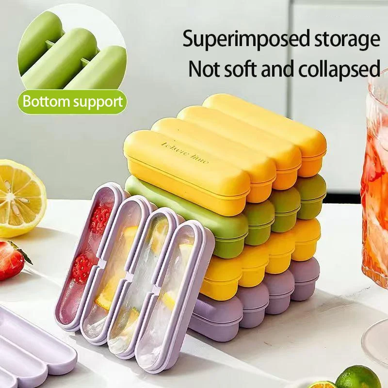 4 Grids Silicone Ice Cubes Trays With Lid Homemade Popsicle Mould Food Freezing Container for Freezer Molds for Soups and Sauces