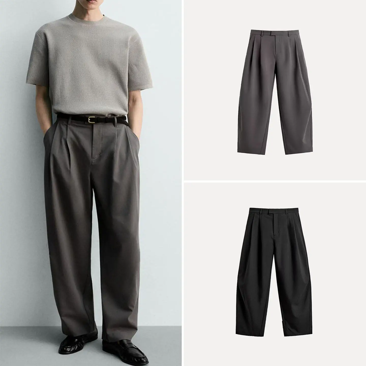 

Мужские брюки свободного кроя Zadata, коллекция Весна 2026: модные, с декоративными складками, длинные, повседневные