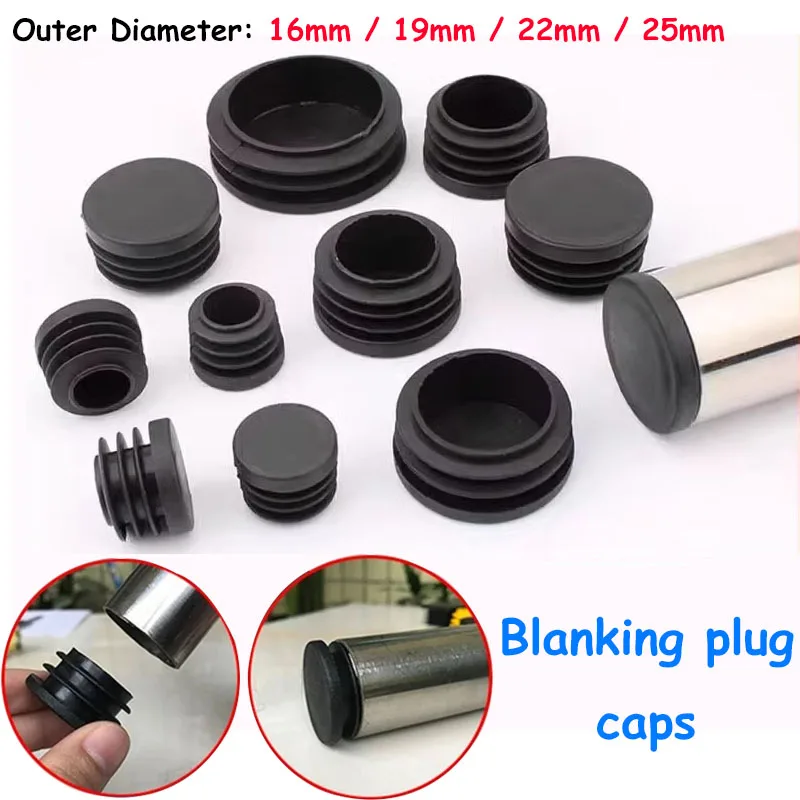 

Black Thickened Round Plastic Blanking Plug OD 16/19/22/25mm Steel Pipe Plug Inserts Plug Bung Stopper for Chair Stool Leg Pipe