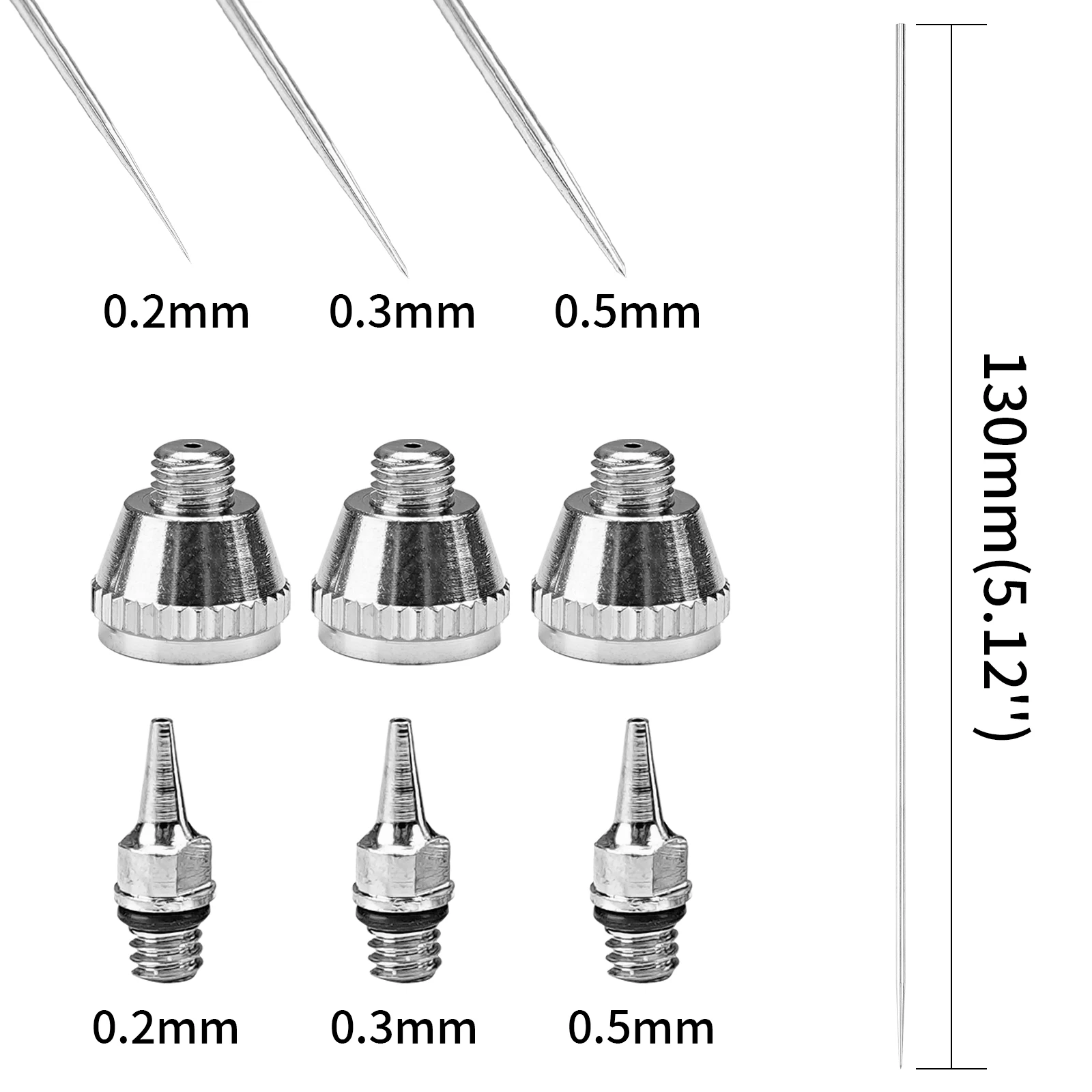 Imagem -02 - Conjunto 0.2 0.3 0.5 mm Aerógrafo Bico Agulha Aerógrafos Pistola de Pulverização Pulverizador de Tinta Peças de Reposição Acessórios da Ferramenta Pcs