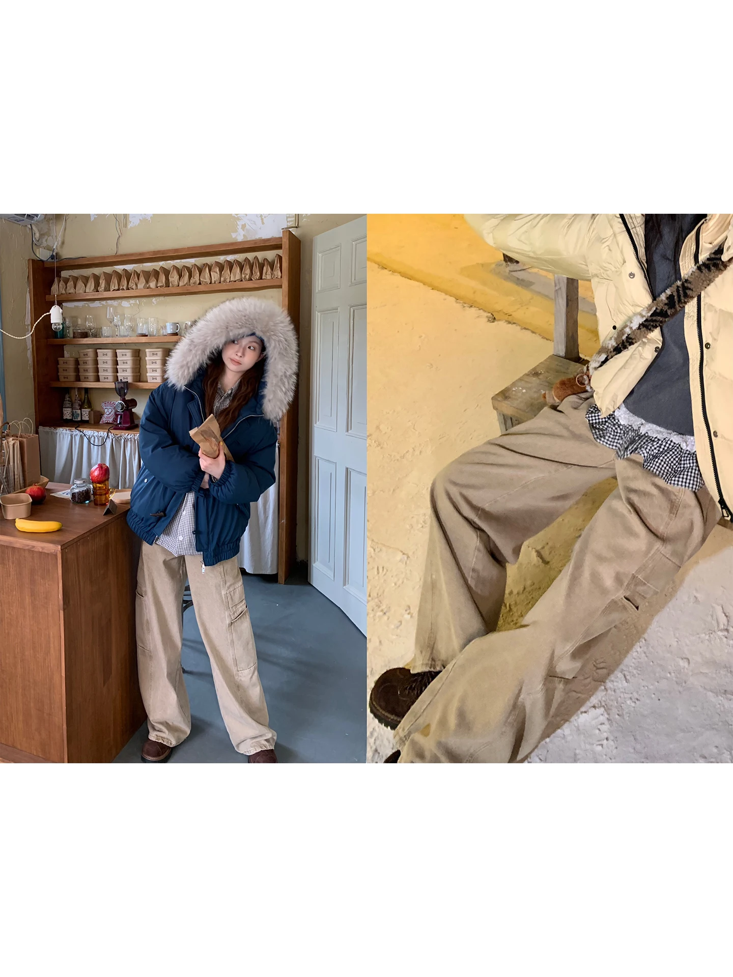 

Женские джинсы цвета хаки свободного прямого кроя с 3D-эффектом, с крупными карманами, повседневные, удобные, дышащие, из хлопка, с завышенной талией