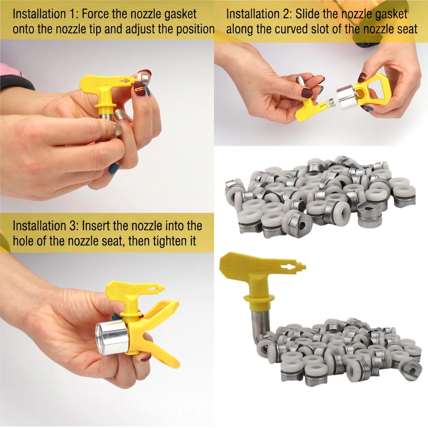 10 Buah Gasket Ujung Seal untuk Aksesoris Gasket Nozzle Semprot Cat Airless, Suku Cadang, Half Moon Pad, Saddle Washer