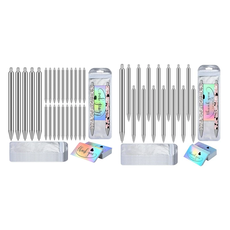 Stainless Steel Pen Blank Resealable Bags And Holographic Thank You Card Set For DIY Glitter Pen Packaging