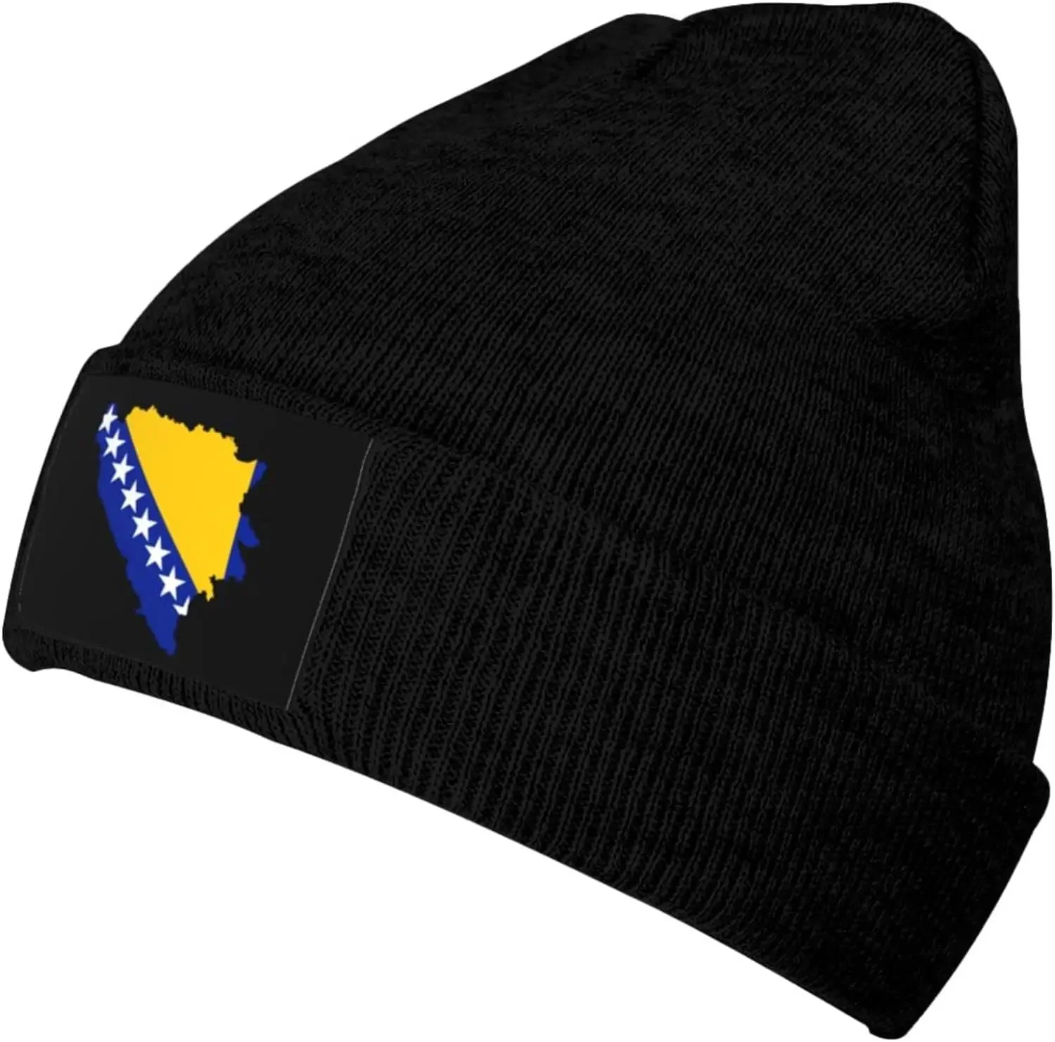 Bosnian Map Flag Knit Beanie Winter Hats for Men and Women Knitted Cuffed Skull Cap Acrylic Daily  Hat