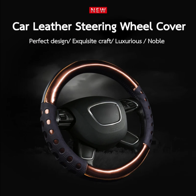 Fashion car microfiber leather steering wheel cover four seasons universal handle set perforated breathable non-slip massage