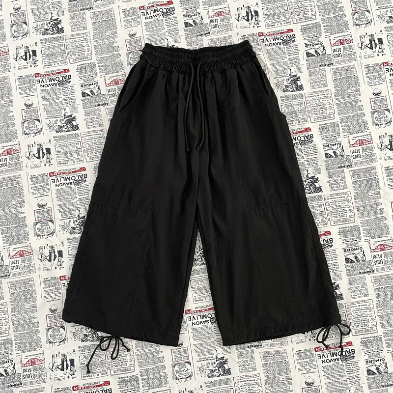 

Men Casual Shorts Summer New Korean Thin Loose Drawstring Black Capri Pants Fashion Versatile Quick-drying Wide Leg Trousers