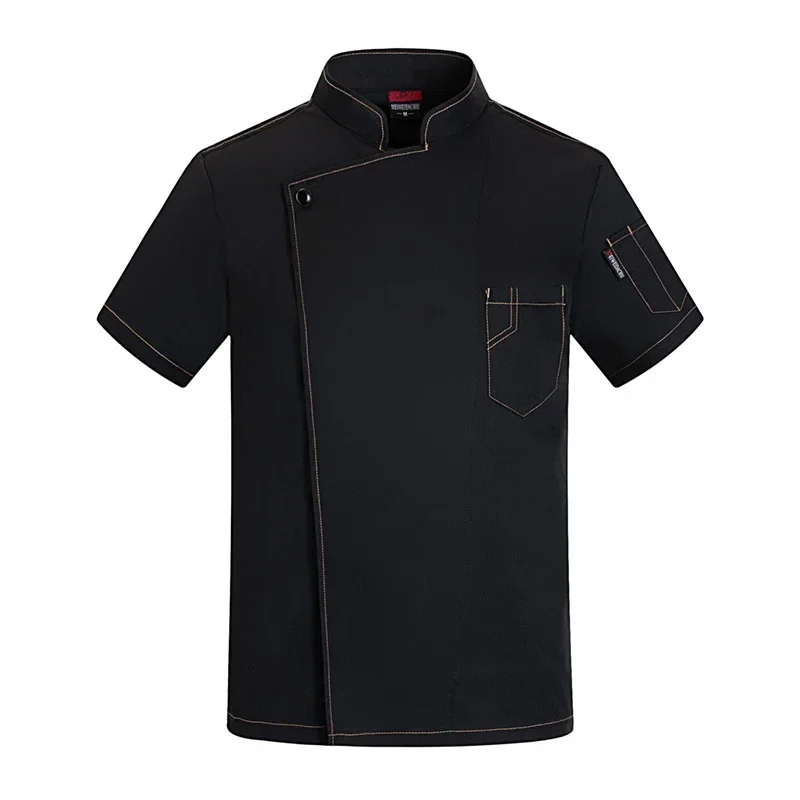 

Black Short Sleeve Chef Jacket with logo Chef Uniform for Men Kitchen Restaurant Uniforms Shirts Summer Cook Coat Waiter Clothes
