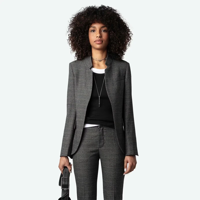 Zadig Plaid Blazer Pant Suit Women Elegant Lapel Blazers Female Casual Slim Fit Suit Chic High Waist Pants Lady Coat Trousers