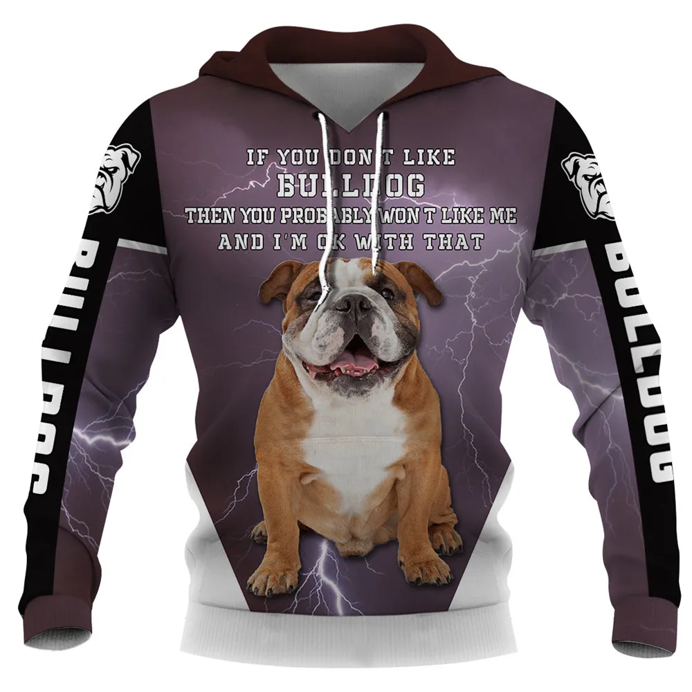 

HX Fashion Animals Hoodies 3D Graphic Purple Lightning Bulldog Sweatshirts Casual Sportswear Men Clothing Dropshipping