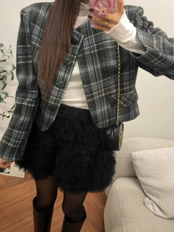 

Faionable зимнее шерстяное пальто женское маленького размера в стиле ретро с одной пуговицей цветное клетчатое пальто Jaet Sli Personali топ на пуговицах