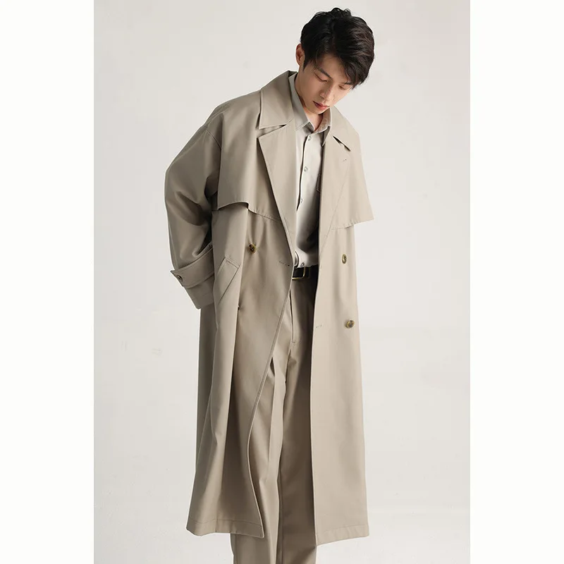 Man Long College Lapel Collar Casual Double-breasted Loose Trench Coat Spring Trench Coat Men