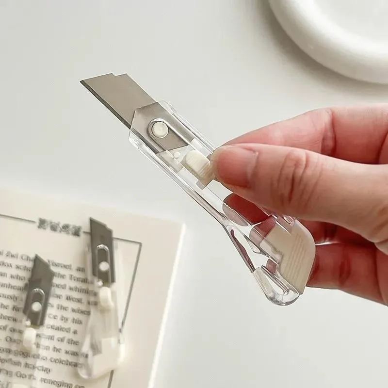 1Pc Transparent Mini Utility Knife Retractable Portable Paper Cutter Express Box Opener DIY Craft Cutting Tool For Student