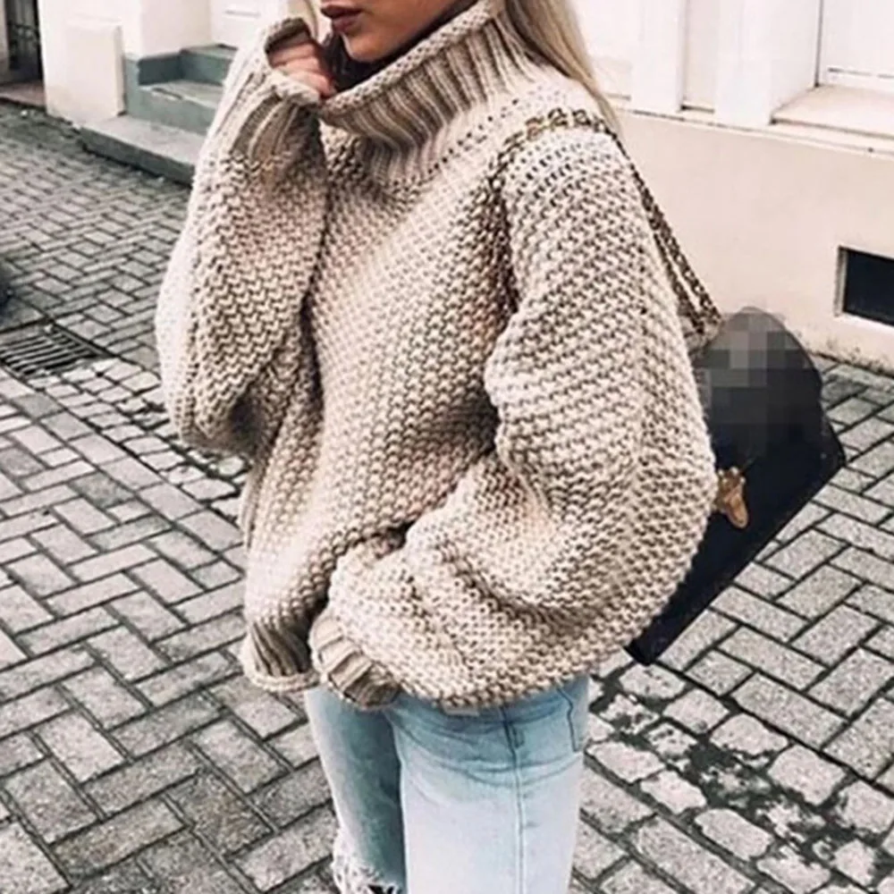 S-XL Women Autumn Winter Warm High Neck Plain Loose Pullovers Korean Office Retro Knitwear Minimalist Turtleneck Knitted Sweater
