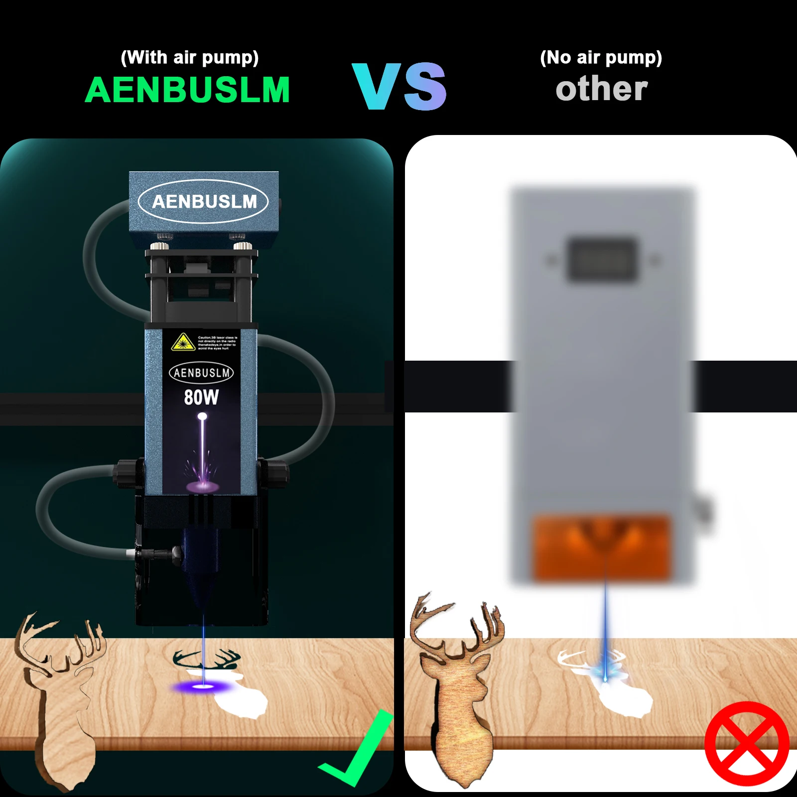 AENBUSLM 40W 80W Modulo di taglio laser 450mm Testa per incisione laser a luce blu con assistenza aerea Taglierina per la lavorazione del legno Incisione laser CNC